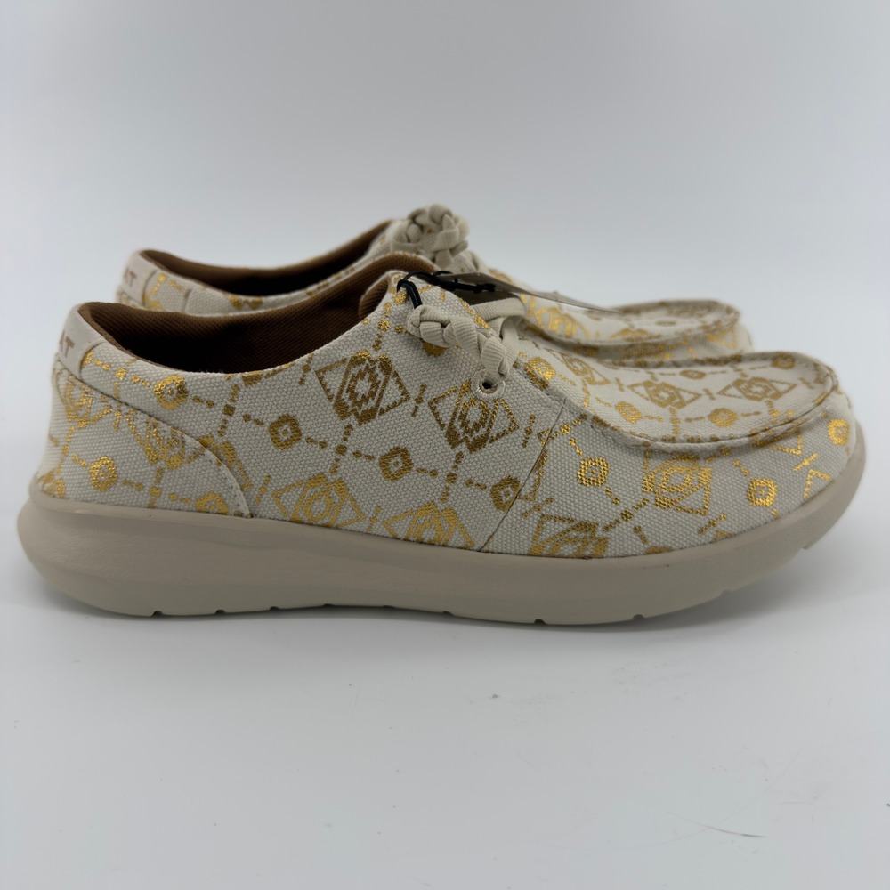 NEW Ariat Hilo Women 9.5B Cream Gold Metallic‎ Gilded Pecos Loafers